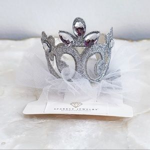 Silver Glitter Embellished Crown Tulle Hair Pin